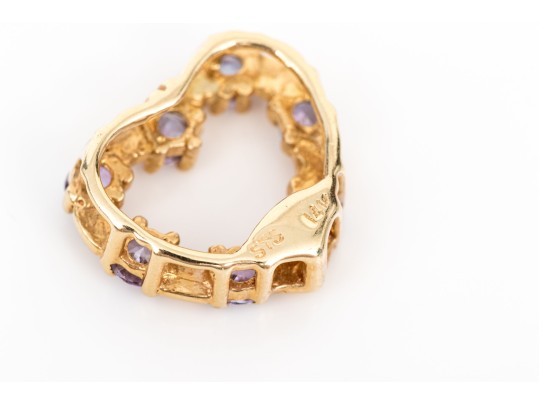 14k Yellow Gold Pretty Tanzanite Set Floating Heart Pendant