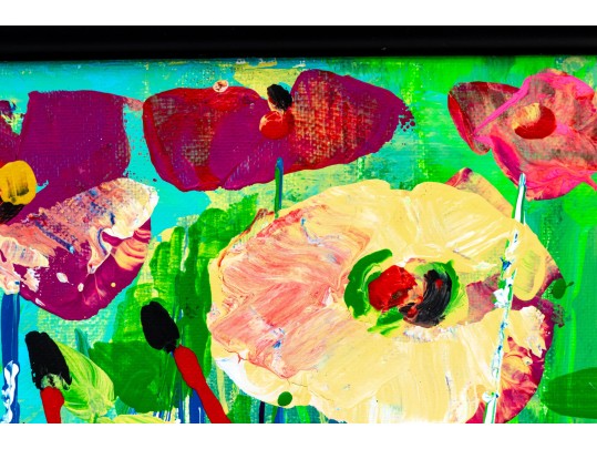 Dnie (Chinese/Am., 21st C.) Set Of Two Diminutive Acrylic On Canvas, Water Lillies