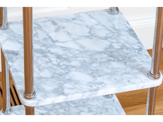 Stylish Chrome And Marble Three Tiered End Table / Etagere