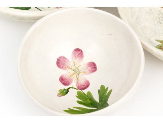 Group Of 8 Color Floral Glazed Pottery Bowls By Salt Marsh Pottery Dartmouth Mass. 