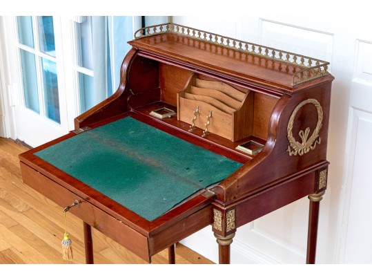 Antique Louis XVI Style Tambour Secretary Desk With Chair