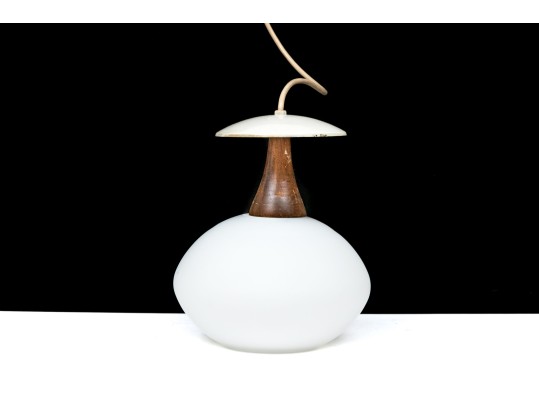 Trio Of MCM Glass Shaded Hanging Pendant Lights