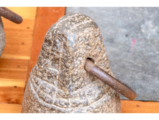 Pair Of Carved Stone And Iron Ring Door Stops
