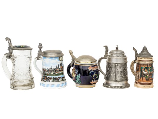Group Of Five Vintage German Steins