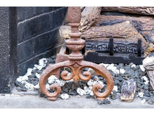Antique Pair Of Iron Andirons