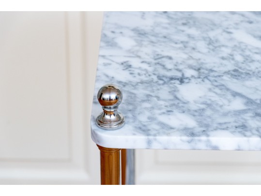 Stylish Chrome And Marble Three Tiered End Table / Etagere