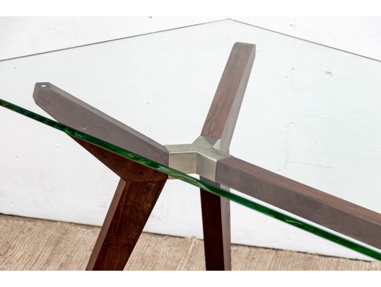 Contemporary Wood And Glass Dining Table 