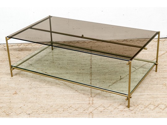 Chic Gilt Metal And Smoky Glass Top Cocktail Table