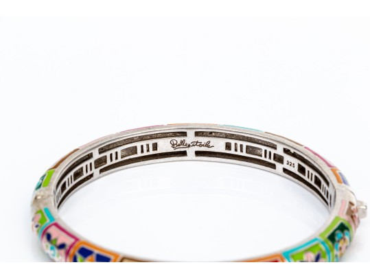 Sterling Silver Fun Colorful Enamel Floral Hinged Bangle Bracelet, Please See Note