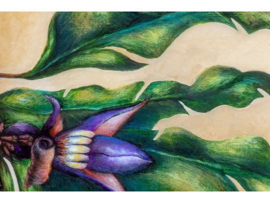 Signed Painting On Paper, Hummingbird On Flowering Branch, 2001
