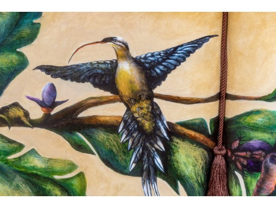 Signed Painting On Paper, Hummingbird On Flowering Branch, 2001