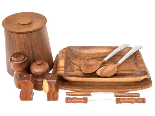 Large 11 Piece Group Of Vintage Wooden Table Wares