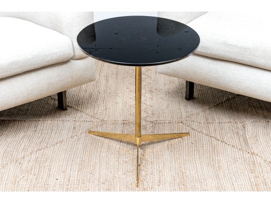 Brass And Black Glass Accent Table