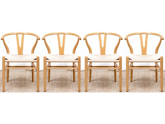 Set Of Four Chic Wishbone Form Side Chairs