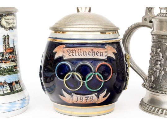 Group Of Five Vintage German Steins