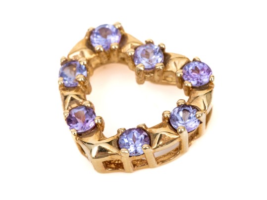 14k Yellow Gold Pretty Tanzanite Set Floating Heart Pendant
