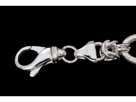 Sterling Silver Elegant Matte Finish Oval Link And Alternating Byzantine Link Bracelet