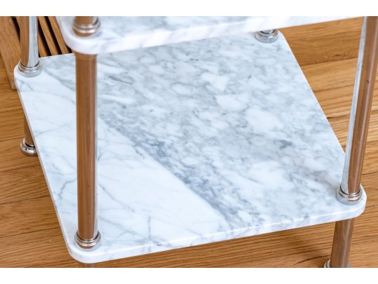 Stylish Chrome And Marble Three Tiered End Table / Etagere