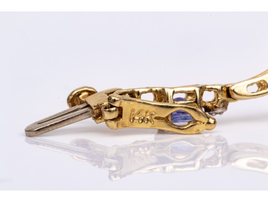 14k Yellow Gold Pretty Tanzanite And Diamond Set Link Line Bracelet, App. 0.10 TCW