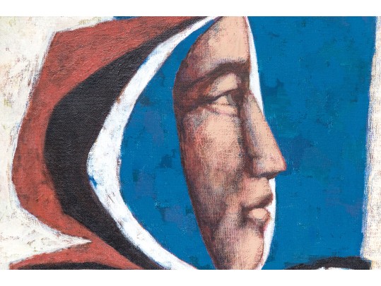 Ludwig Signed, Oil On On Canvas, Portrait Bust Of A Robed Man In Profile, 1969
