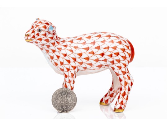 Herend Hand Painted Rust Fishnet Baby Calf Figure 