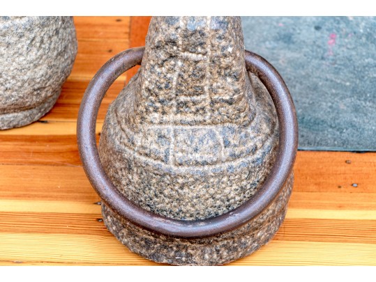 Pair Of Carved Stone And Iron Ring Door Stops