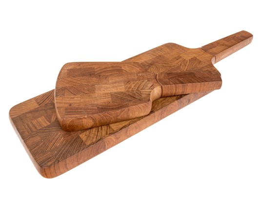 Two Dansk Wooden Cheese Boards With Knives