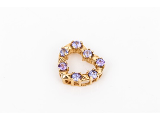 14k Yellow Gold Pretty Tanzanite Set Floating Heart Pendant