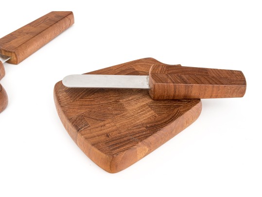 Two Dansk Wooden Cheese Boards With Knives