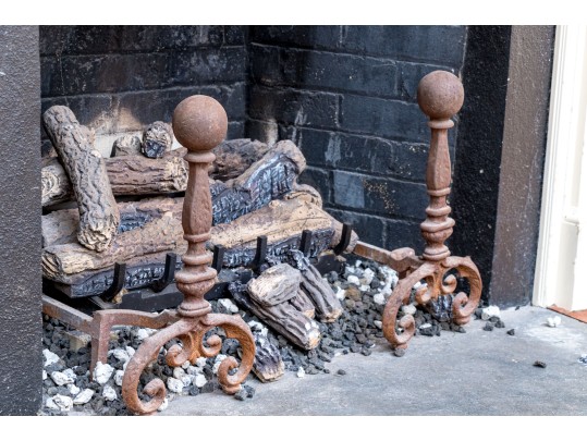 Antique Pair Of Iron Andirons