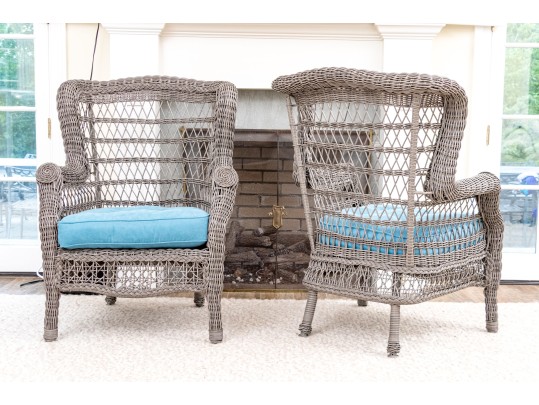 Pair Of Wicker Wingback Armchairs