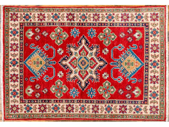 Hand Knotted Wool Kazak Carpet - 3' 3