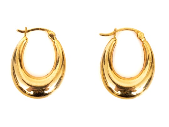 18k Yellow Gold Simple Graduated Oval Hoop Earrings