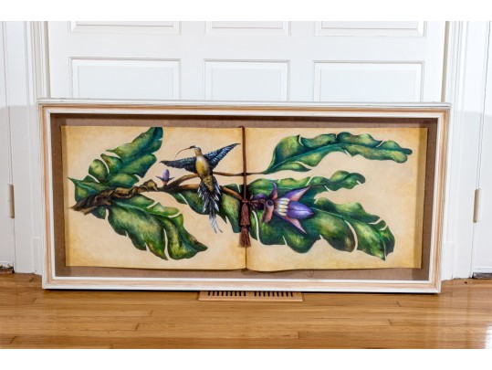 Signed Painting On Paper, Hummingbird On Flowering Branch, 2001