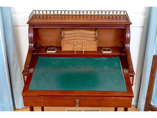 Antique Louis XVI Style Tambour Secretary Desk With Chair