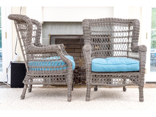 Pair Of Wicker Wingback Armchairs