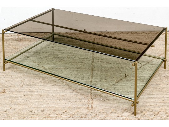 Chic Gilt Metal And Smoky Glass Top Cocktail Table