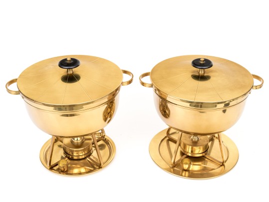 Pair Of Chafing Lidded Pots On Stands By Durham Silversmiths