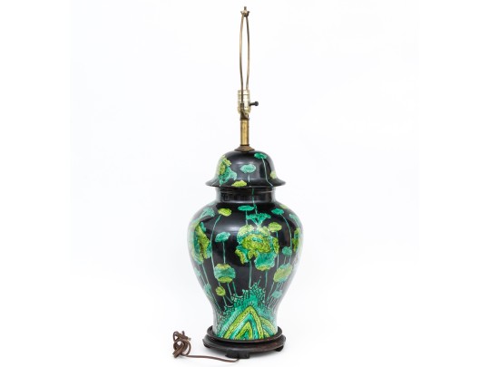 Chinese Oversized Famille Noire Baluster Form Table Lamp, 20th C.