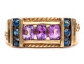 10k Yellow Gold Unique Amethyst And Sapphire Set Retro Style Ring, Size 5.75