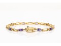 14k Yellow Gold Pretty Tanzanite And Diamond Set Link Line Bracelet, App. 0.10 TCW