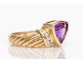 14k Yellow Gold Lovely Contemporary Trillian Amethyst And Diamond Ring, App. 0.06 TCW, Size 7+