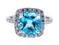 Vibrant 10K White Gold And Blue Topaz Ring, Size 7+