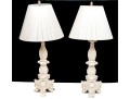 Pair Of Tall White Painted Iron Column Form Table Lamps