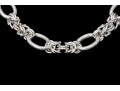 Sterling Silver Elegant Matte Finish Oval Link And Alternating Byzantine Link Bracelet