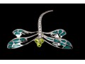 Sterling Silver Whimsical Dragonfly Pin Set With Round Brilliant CZ Stones And Enamel Wings