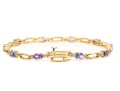 14k Yellow Gold Pretty Tanzanite And Diamond Set Link Line Bracelet, App. 0.10 TCW