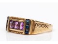 10k Yellow Gold Unique Amethyst And Sapphire Set Retro Style Ring, Size 5.75