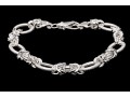 Sterling Silver Elegant Matte Finish Oval Link And Alternating Byzantine Link Bracelet