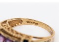 10k Yellow Gold Unique Amethyst And Sapphire Set Retro Style Ring, Size 5.75